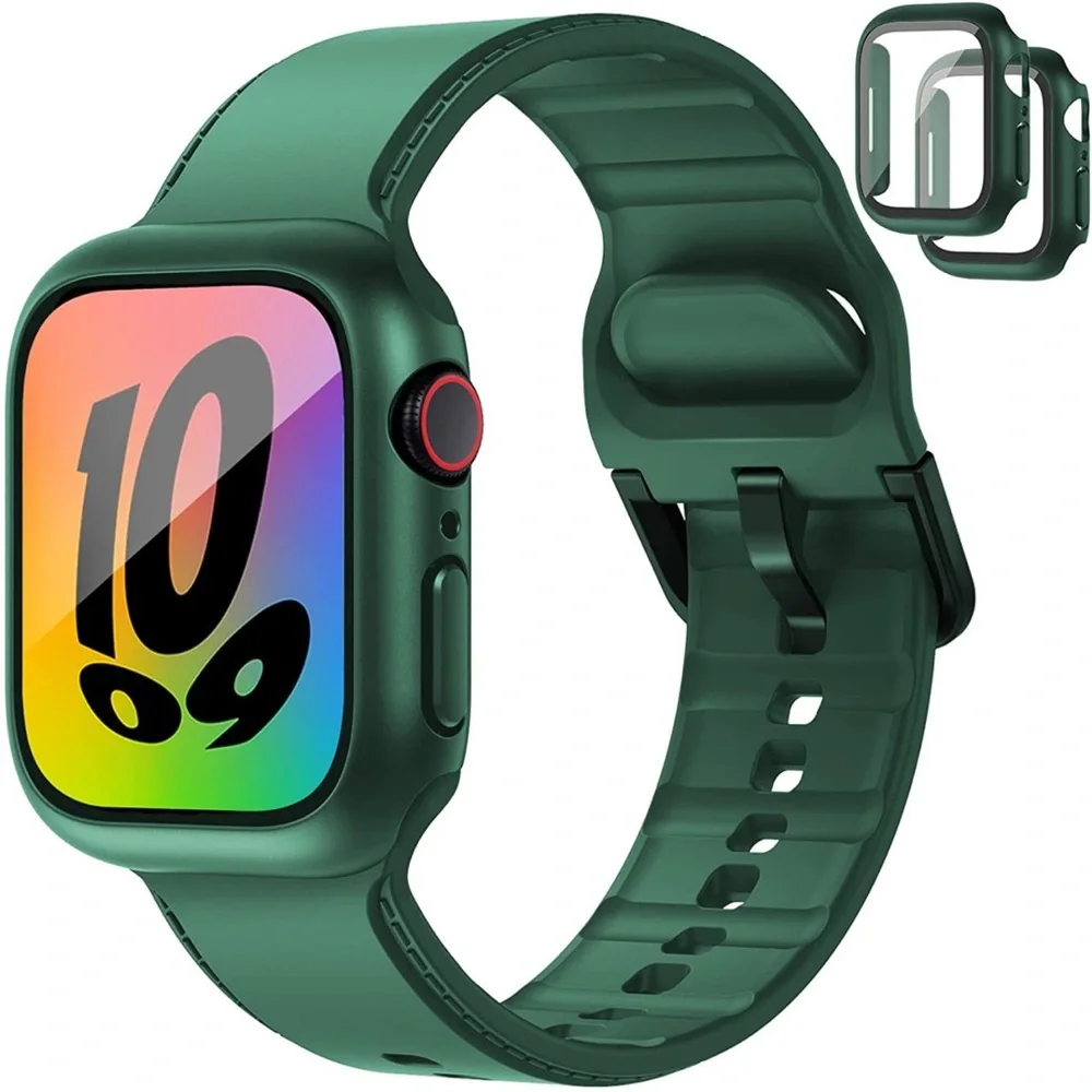 Sport Band Compatible for Apple Watch Band 45mm,Series7 with 2 Pack Hard PC Case